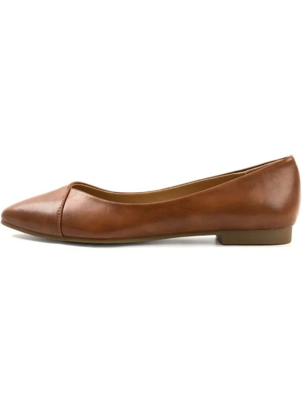 FUNKYMONKEY Women's Brown Faux Leather Pointed Toe Slip On Ballet Low Heel Flats
